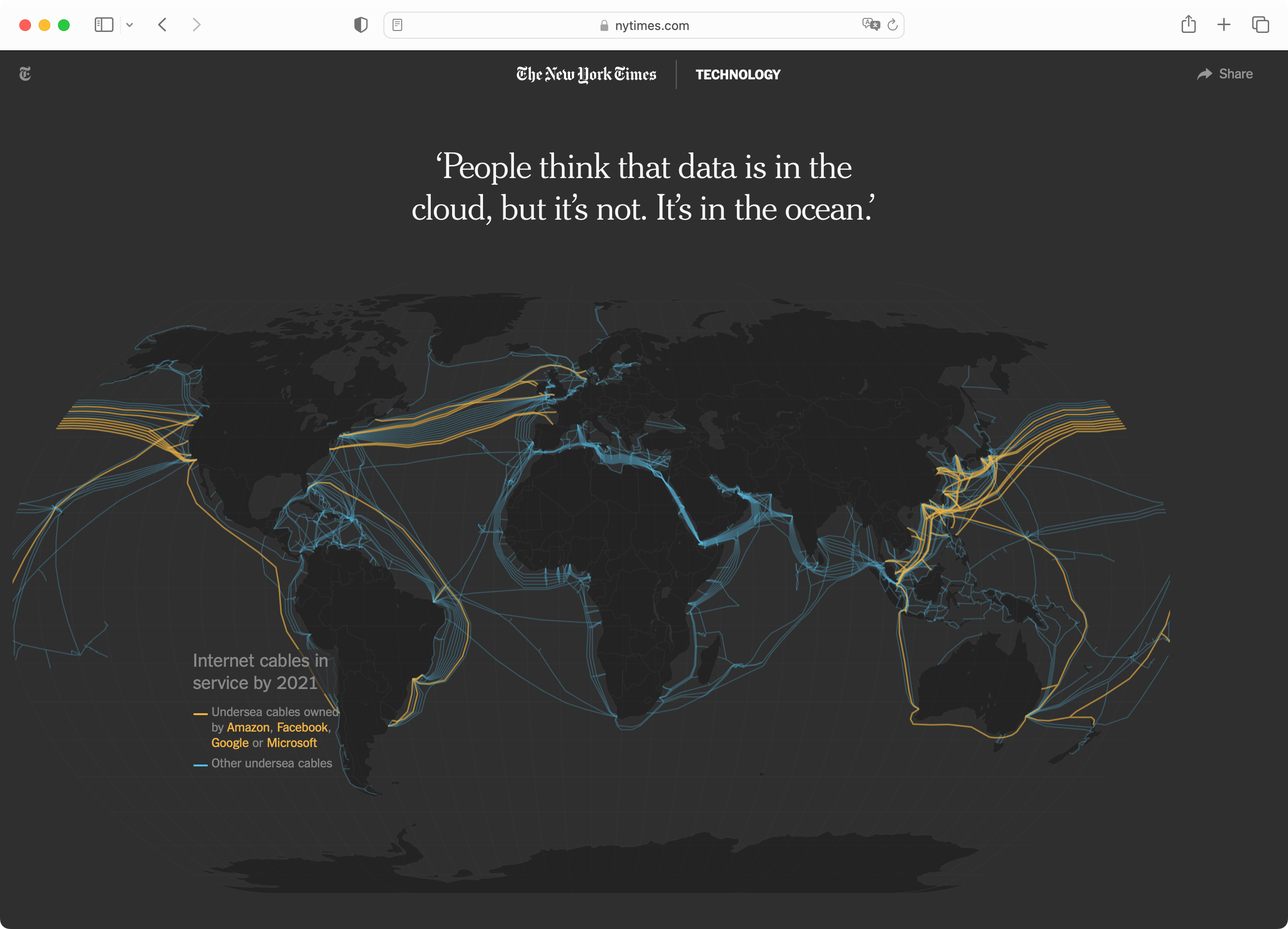 Map of underwater internet cables